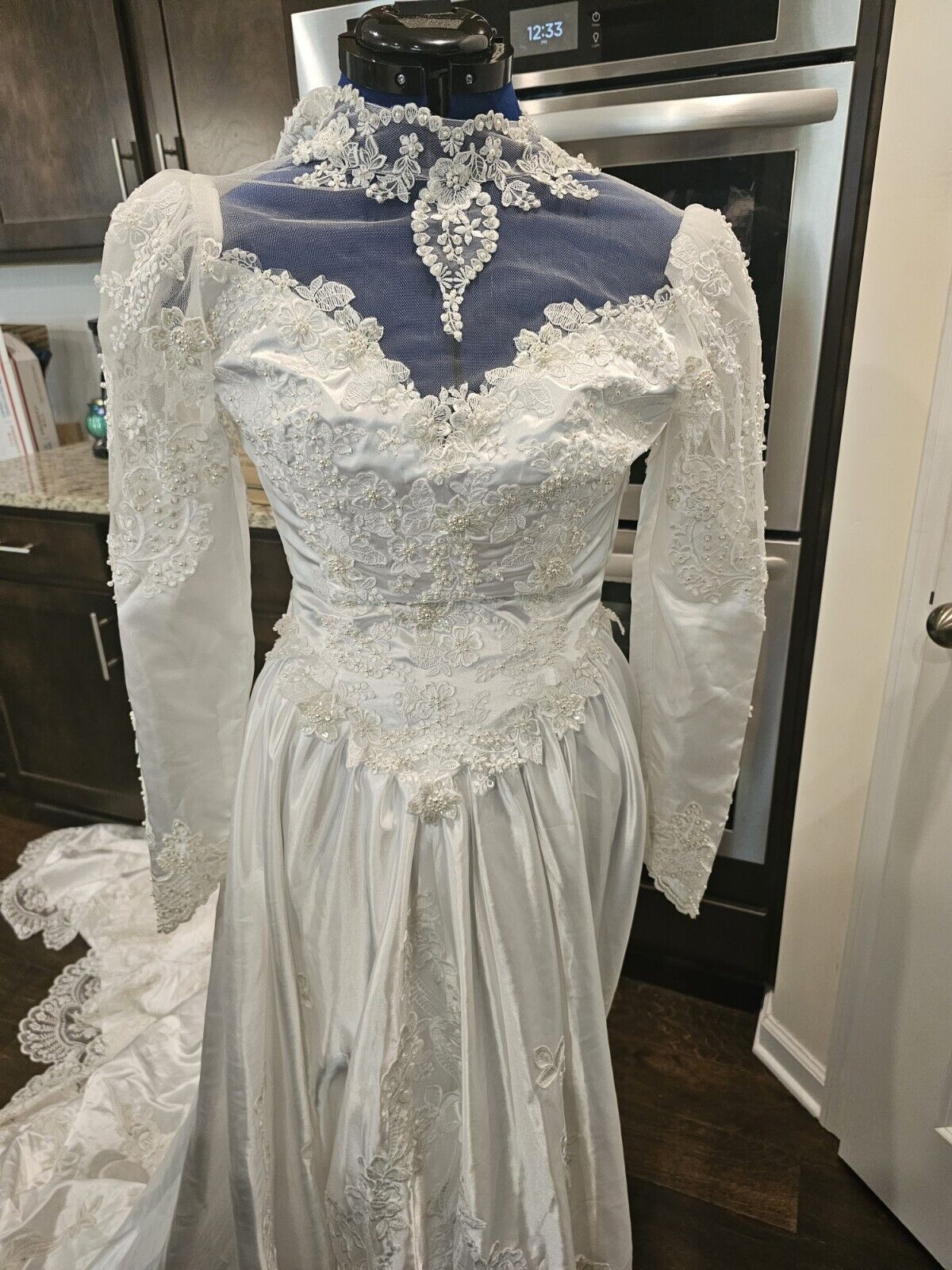 Vintage Sheer Beaded Lace Victorian Wedding Dress… - image 11