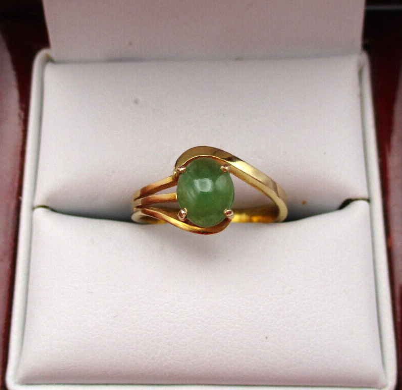 14K 585 Yellow Gold Green Jade Solitaire Ring Siz… - image 13