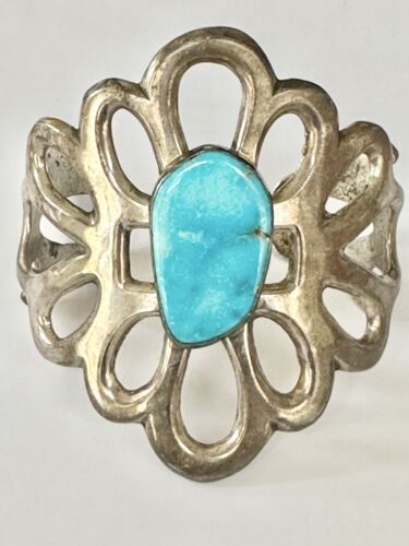 Vintage OLD PAWN HUGE NAVAJO Sterling & Turquoise 