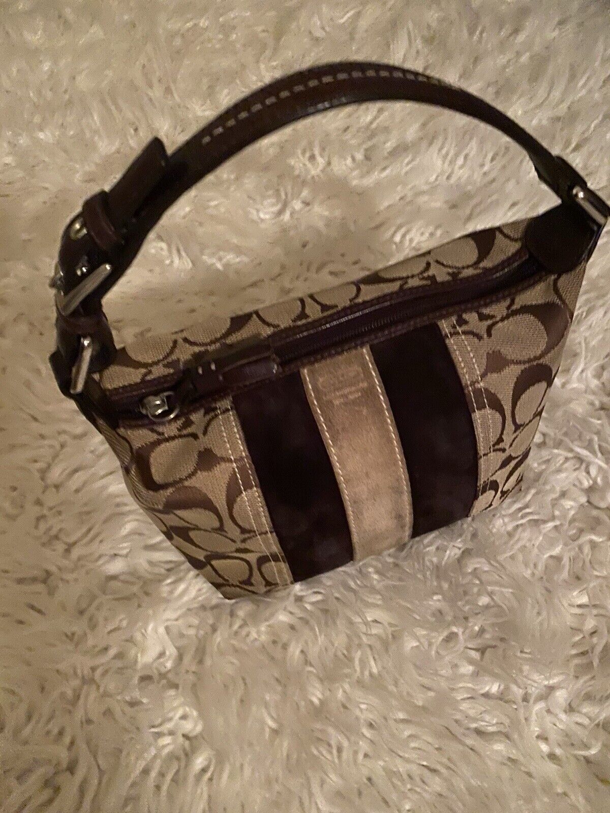 COACH Signature Canvas and Suede Mini Hobo Handbag - image 2