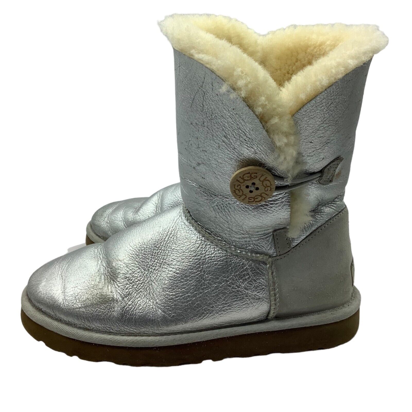 UGG Bailey Button Metallic Silver Boot Women Sz 7… - image 4