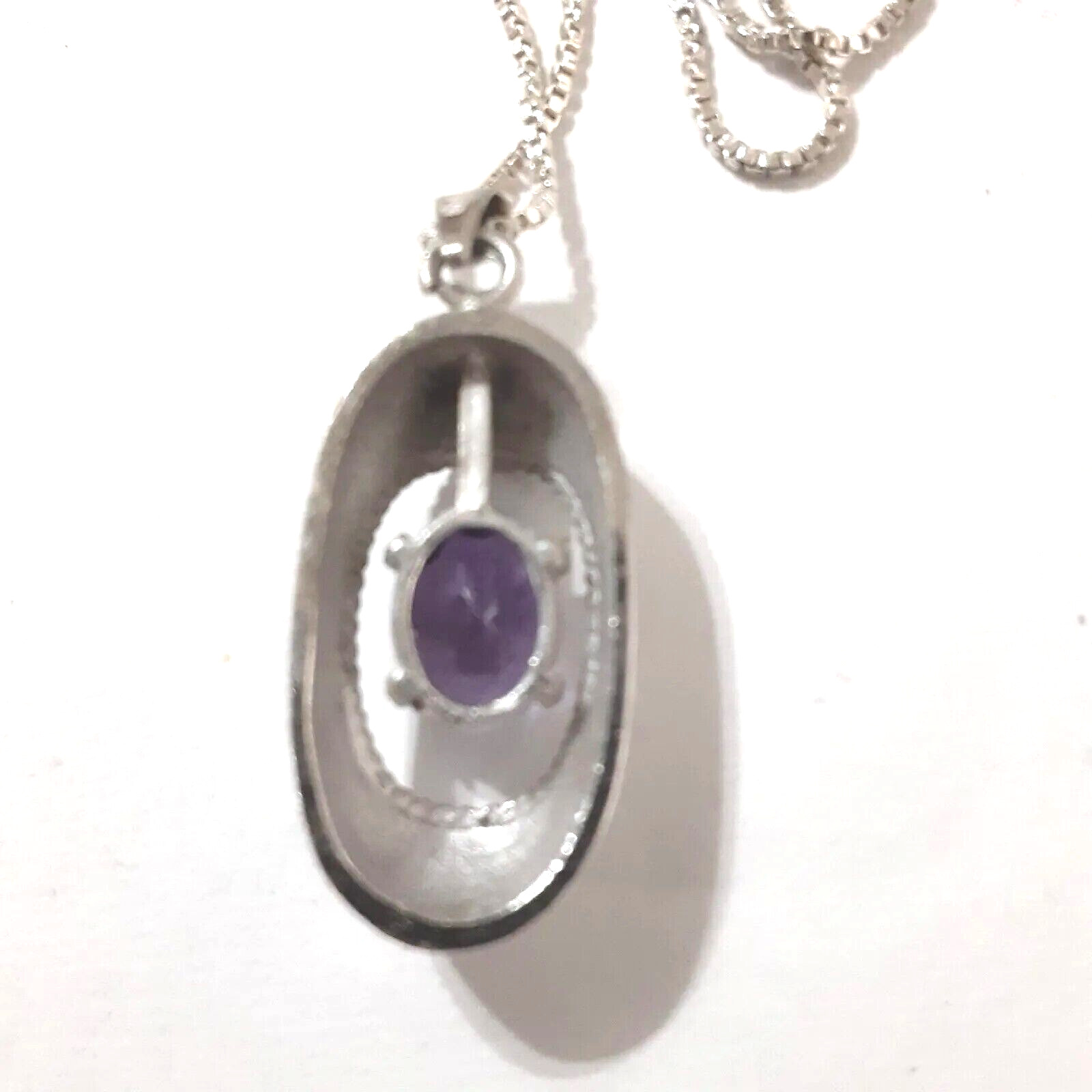 Vtg Purple Amethyst Pendant 925 Sterling Silver N… - image 5