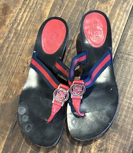 Gucci Double G Slide Black Sandals Size 6.5 Navy/… - image 1