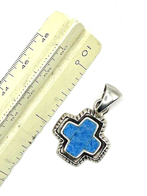 925 Sterling Silver and blue lapis cross pendant - image 4