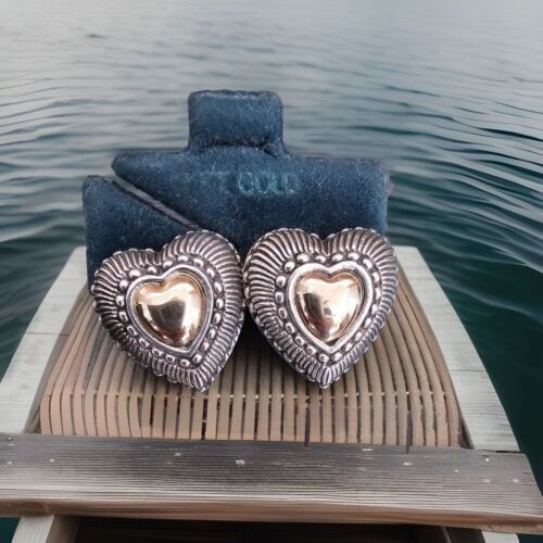 925 & 14k Large Heart Earrings - image 1