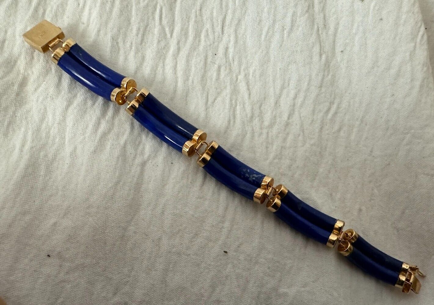 Vintage CHINESE 14K 585 Yellow GOLD & LAPIS Link … - image 6