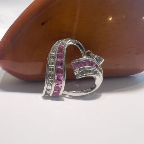 SHINING 10k White Gold Synthetic Pink SAPPHIRE & … - image 1