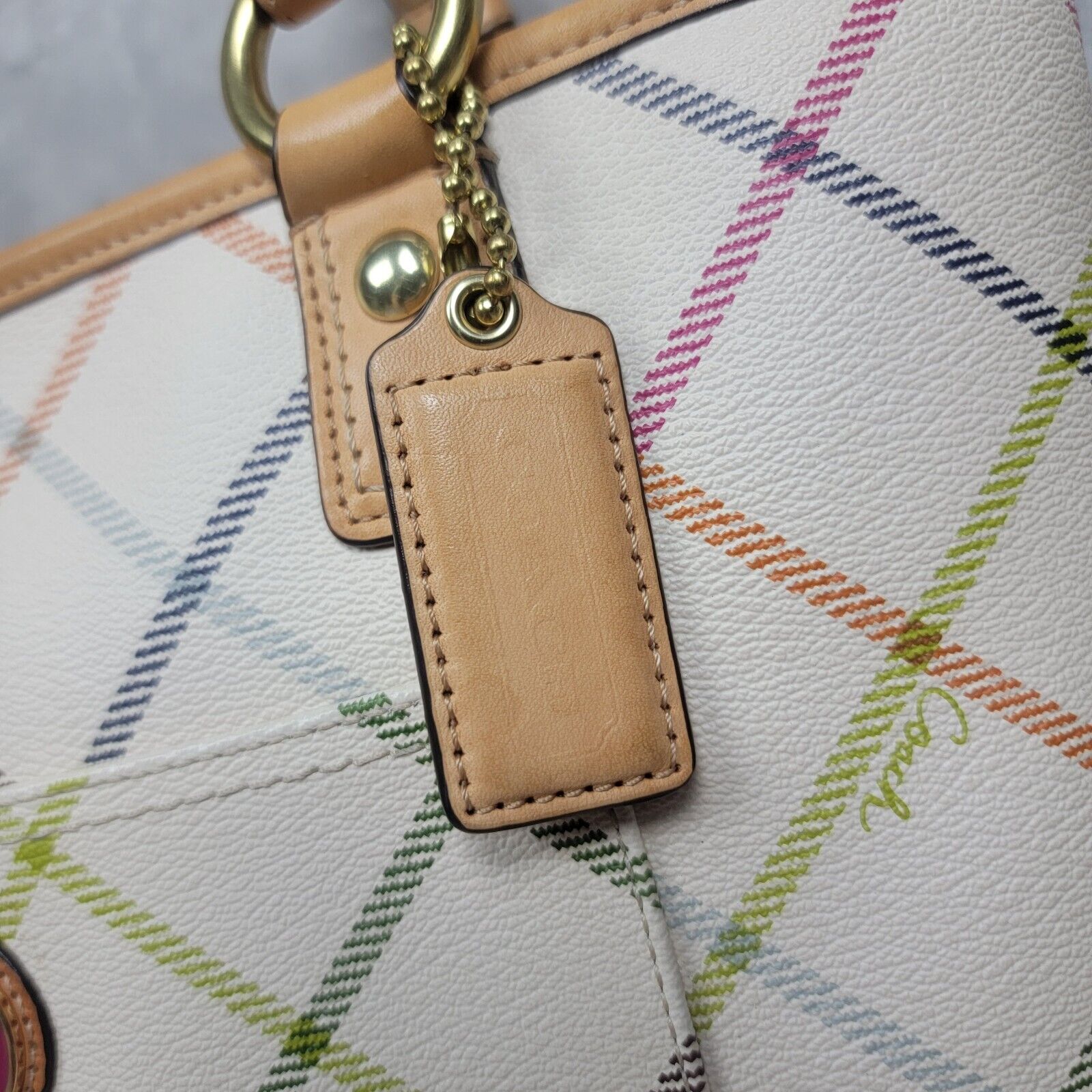 Coach Peyton Tattersall Stripe Tote Shoulder Bag … - image 3