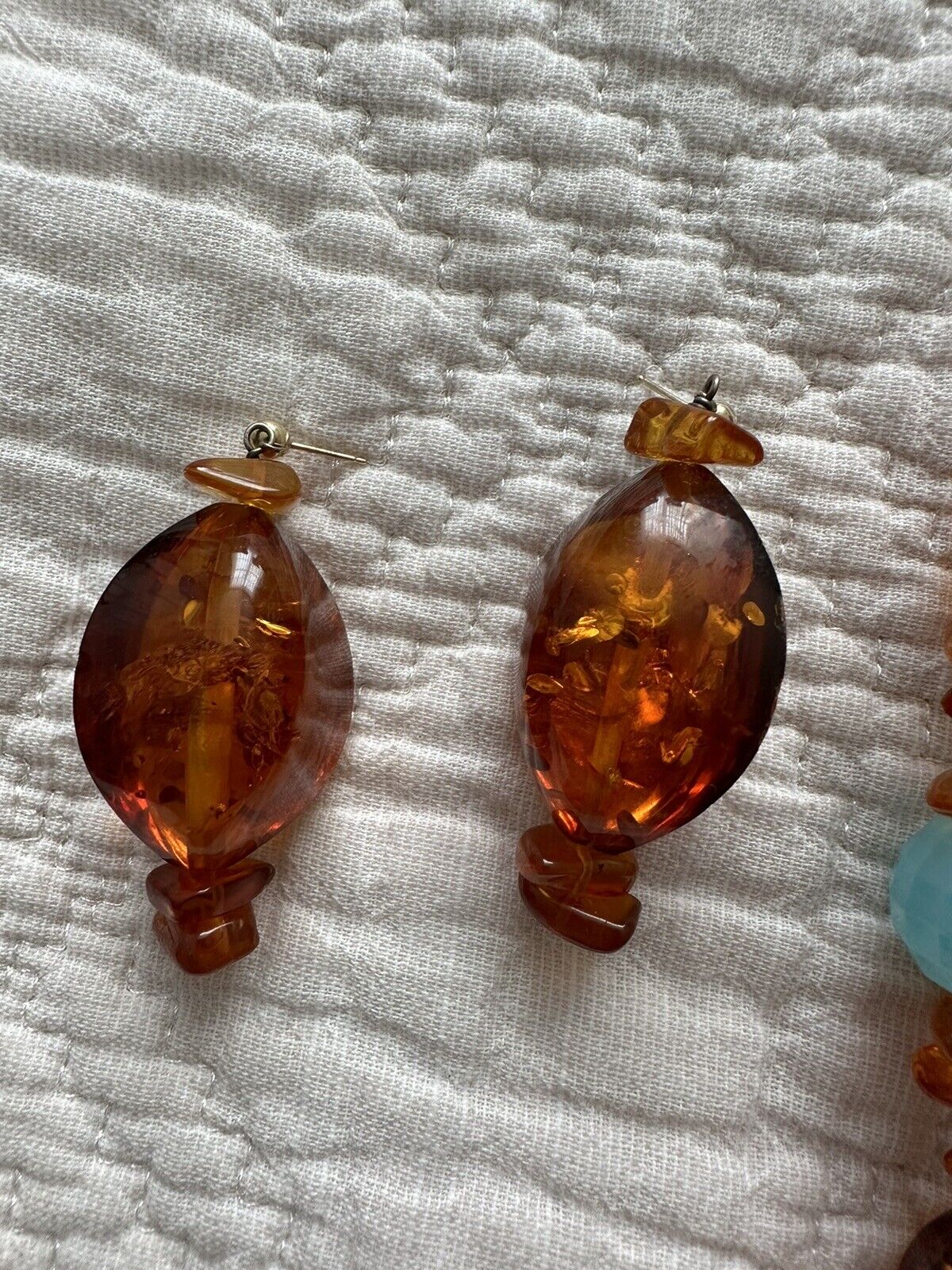 SET VINTAGE ROOT BEER AMBER BEAD MOONGLOW STONE N… - image 6