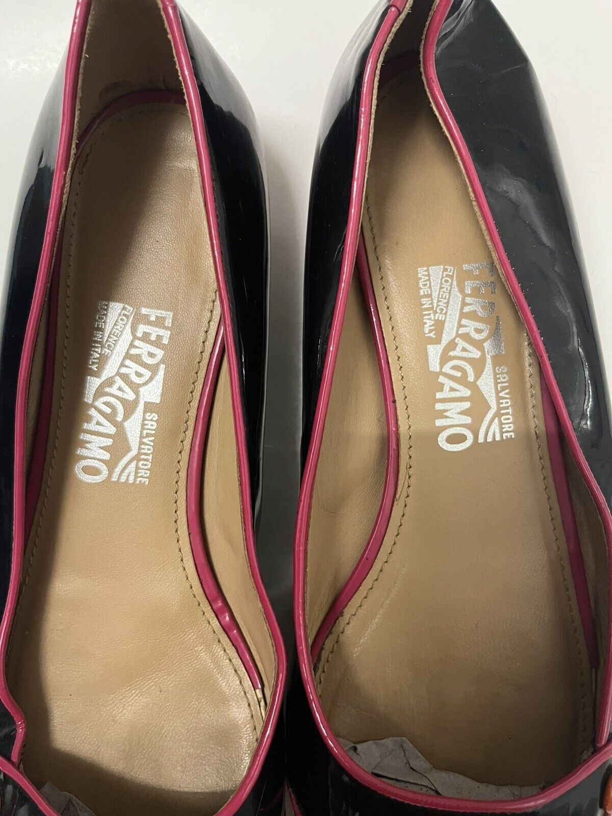 80s Patent Leather Faragaom black Patent flats Sa… - image 2