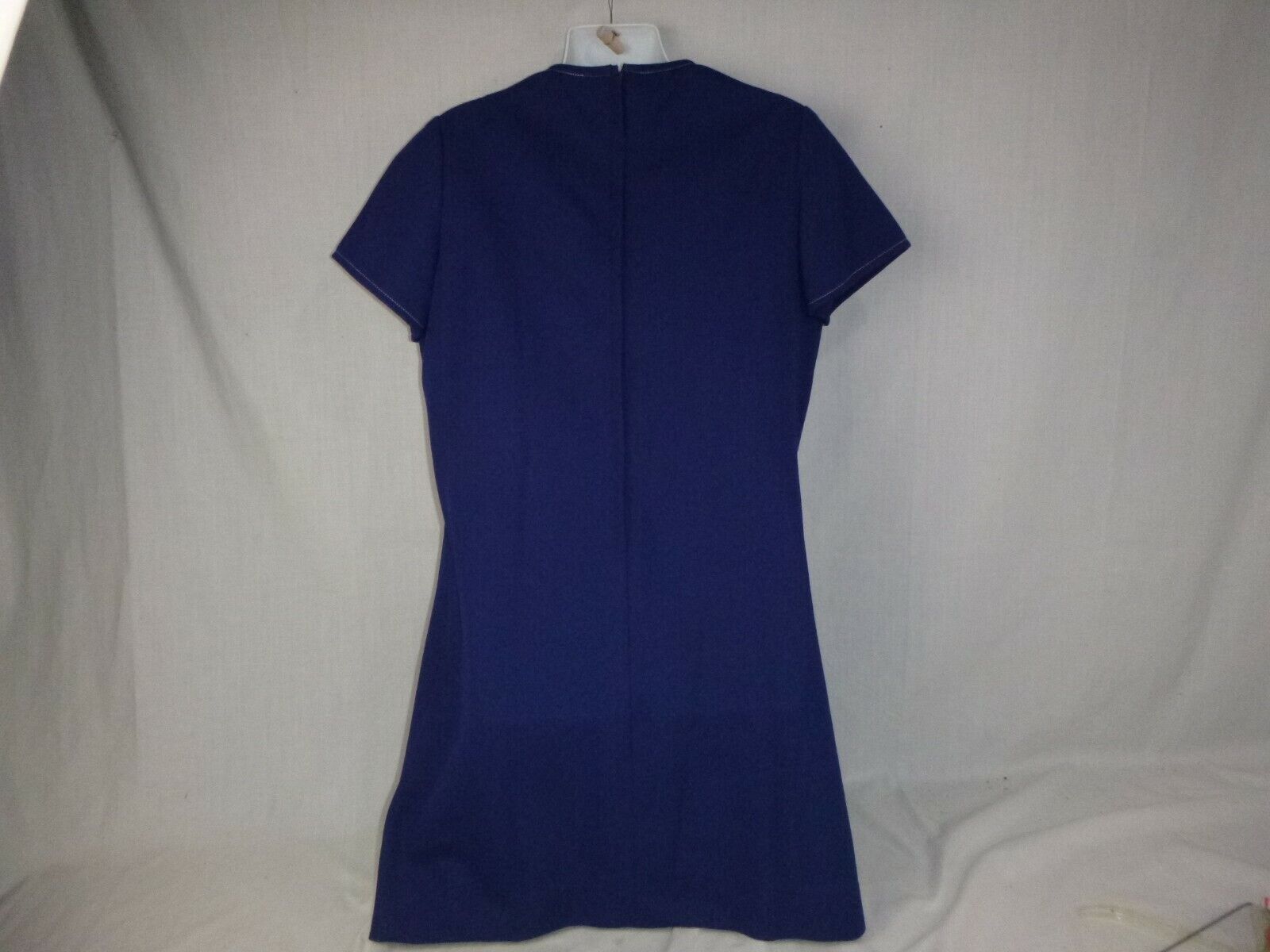 Vtg 70s Sears Poly Knit A Line Shift Dress Blue W… - image 7