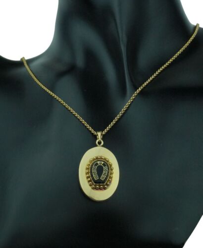 ANTIQUE 14 CARAT GOLD ONYX HORSESHOE MEDALLION WI… - image 1