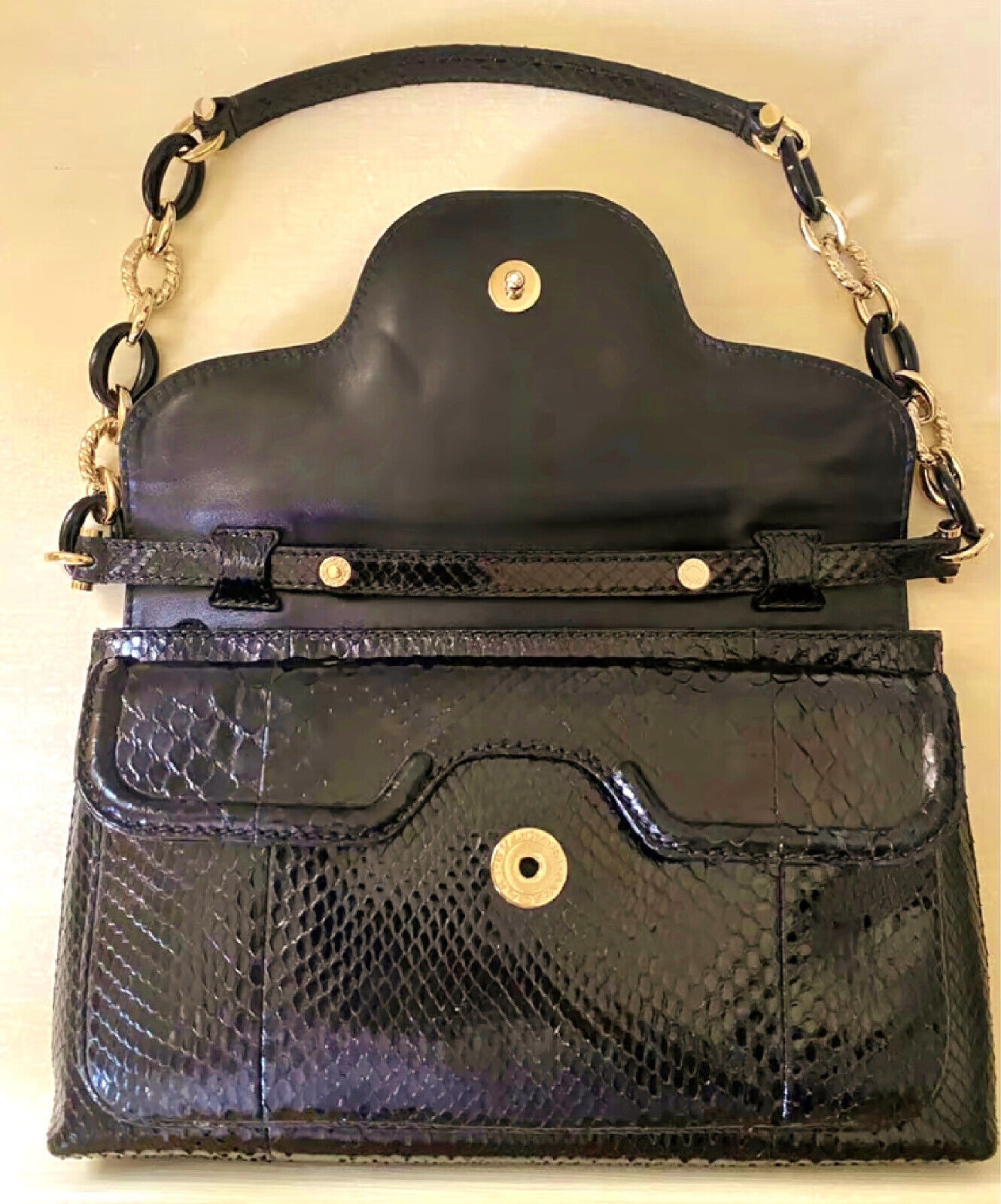 BVLGARI ~ RARE * LIMITED black  Real snakeskin Ha… - image 4