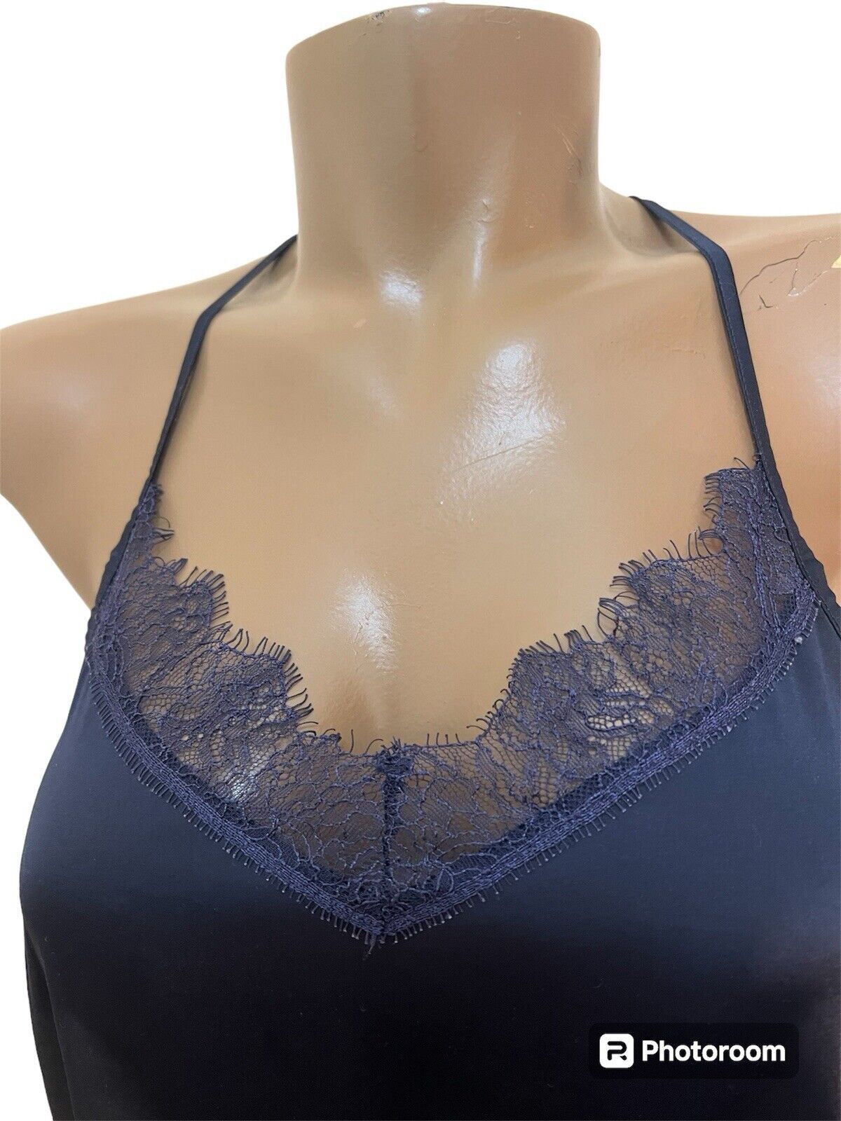 Tahari Sleepwear Navy Blue With Lace Satin Pajama… - image 3