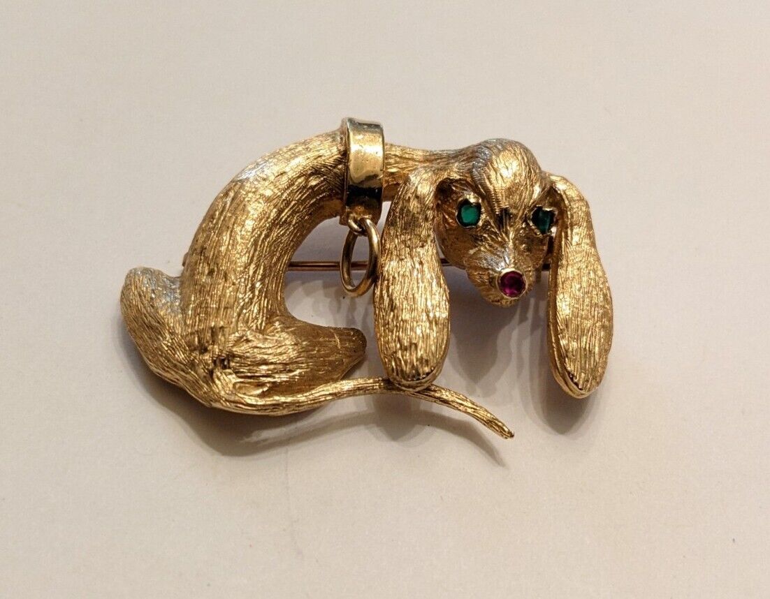 Dachshund 14kt Yellow Gold Brooch - image 1