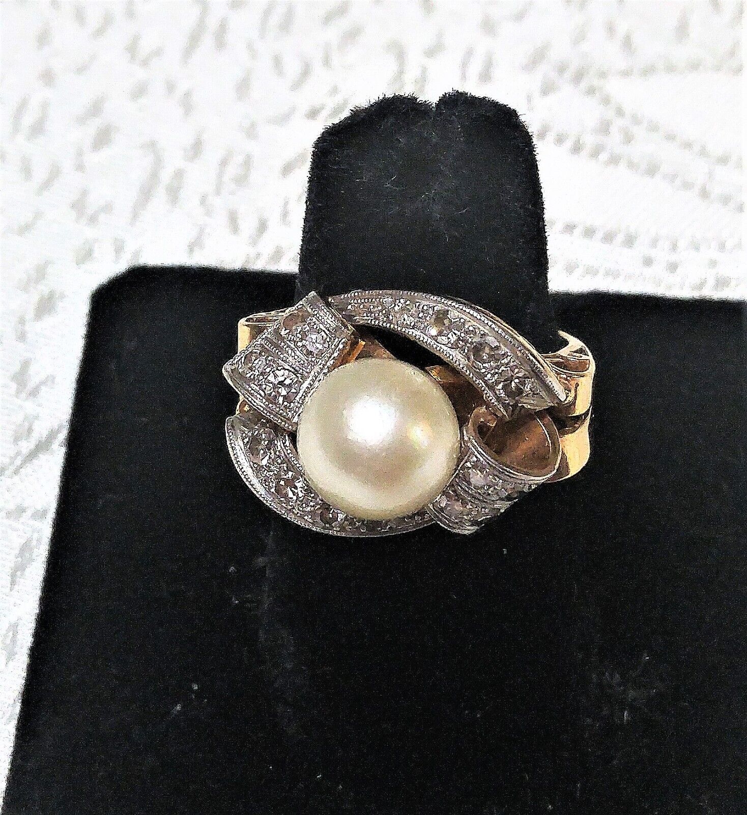 Retro 18K Yellow and White Gold 9.2mm Pearl Diamo… - image 3