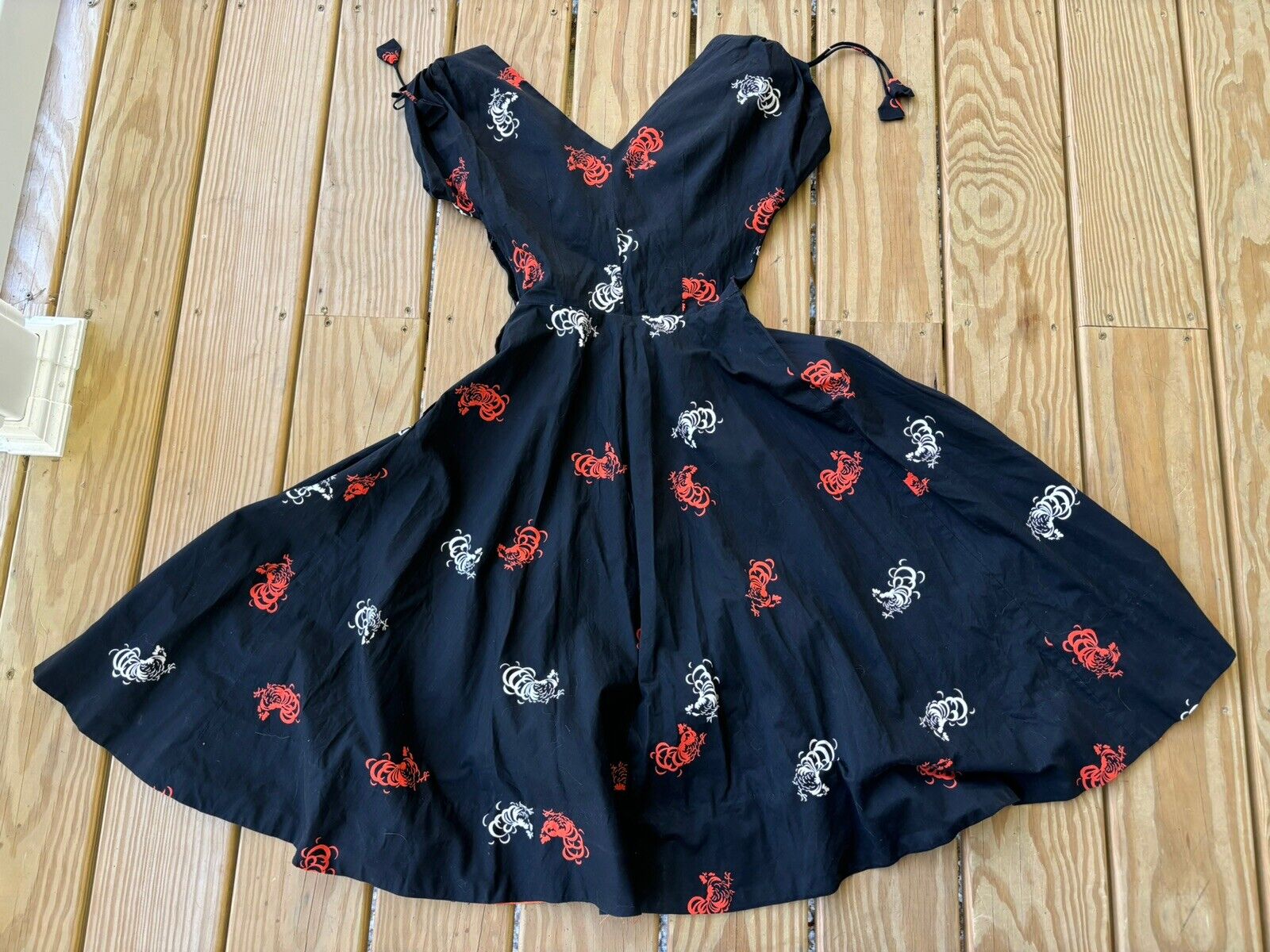 1950’s Revival Rooster Print Dress Vintage Full S… - image 15