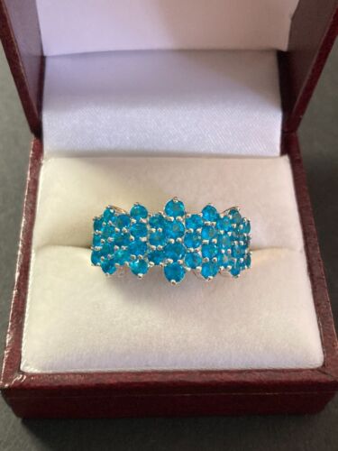 .925 Sterling Silver Neon Blue Apatite Cluster Ba… - image 1