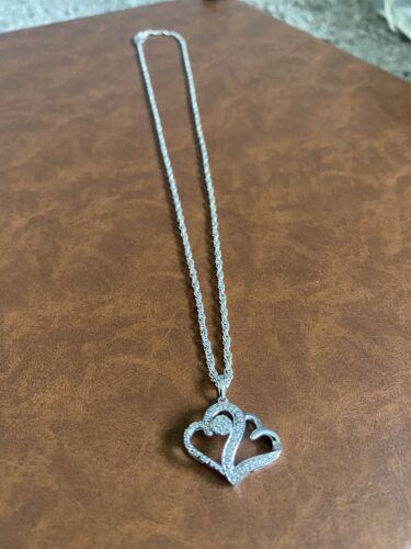 925 Sterling Silver Two Heart Pendant Necklace - image 1