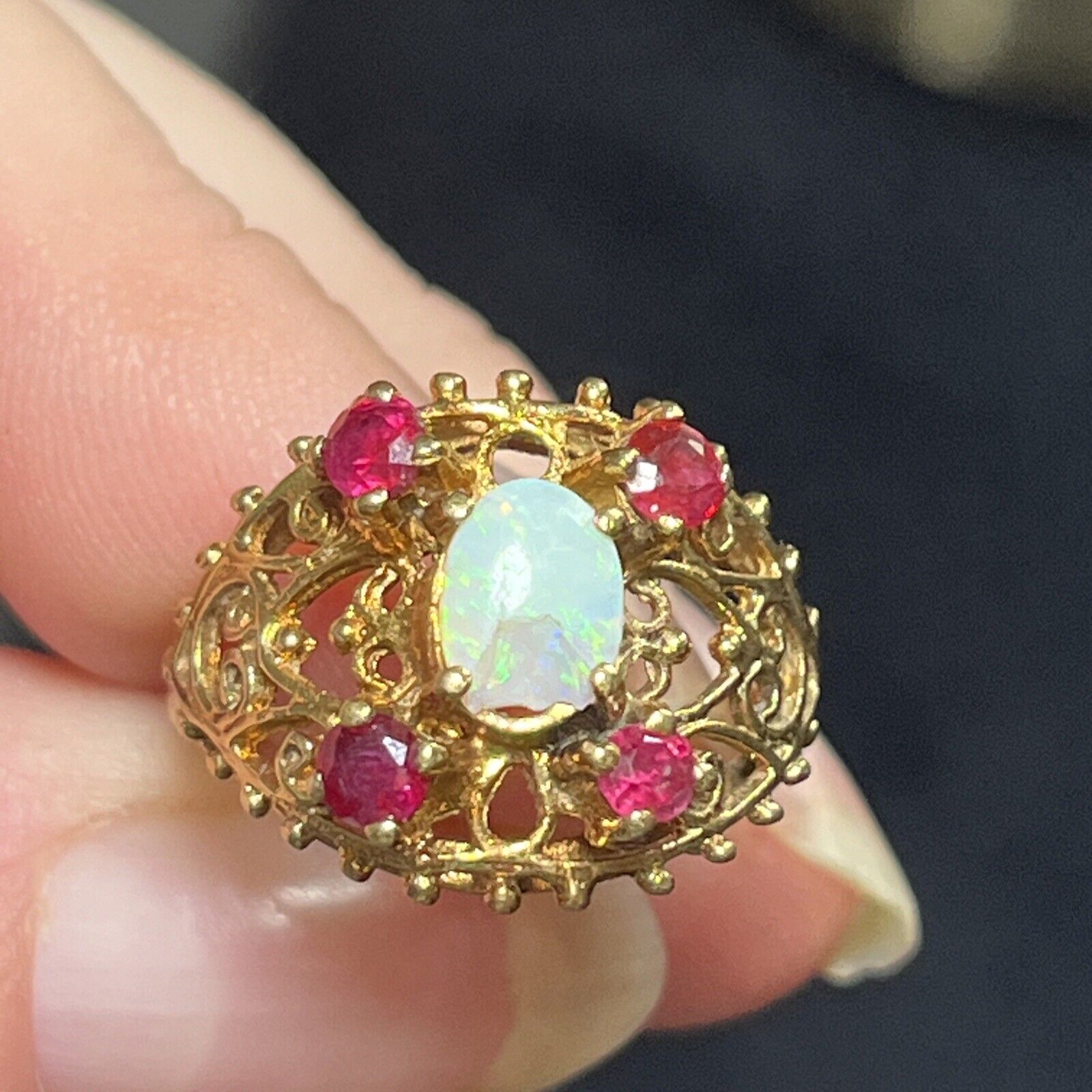 Antique Ruby And Opal Ring 14k Yellow Gold. Victo… - image 14