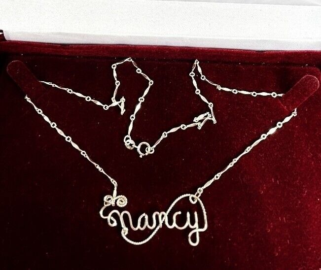 Sterling Silver Nancy Wire Written Necklace 18" L… - image 1