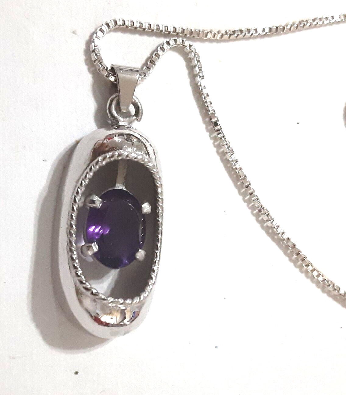 Vtg Purple Amethyst Pendant 925 Sterling Silver N… - image 4