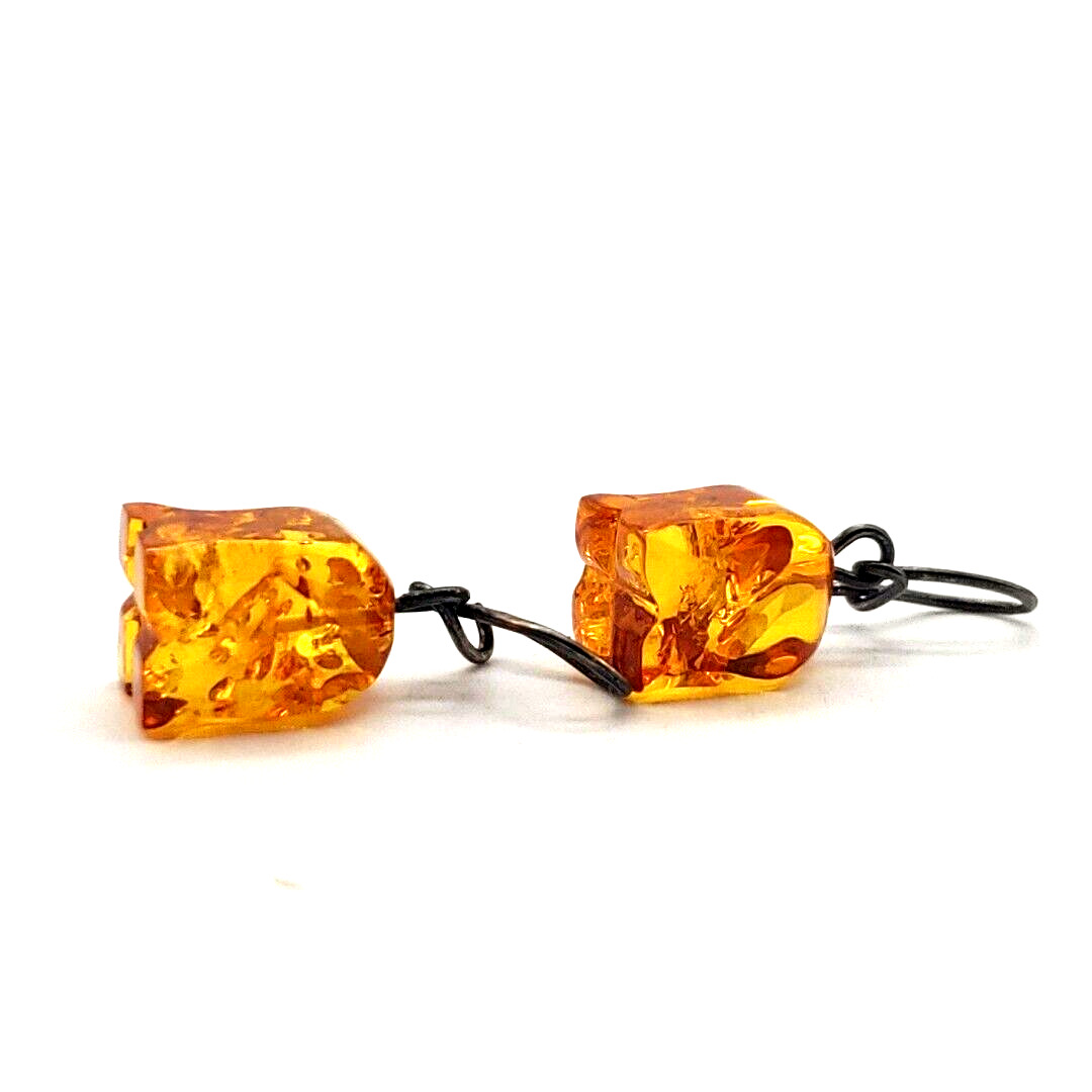 Vintage Sterling Silver Baltic Amber Earrings Car… - image 5