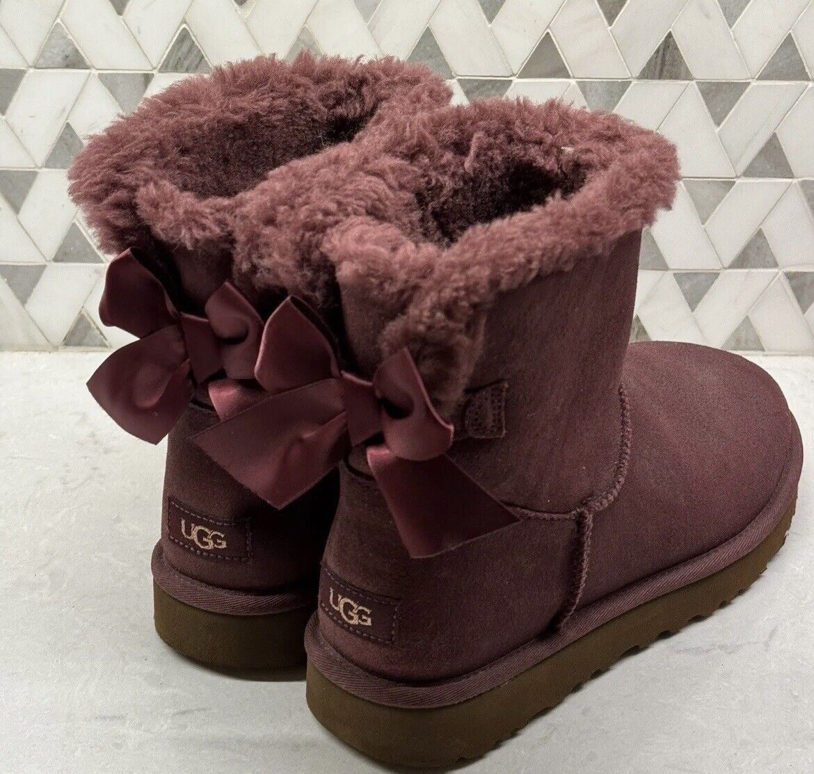 UGG Mini Bailey Bow Burgundy Glimmer Size 10 - image 1