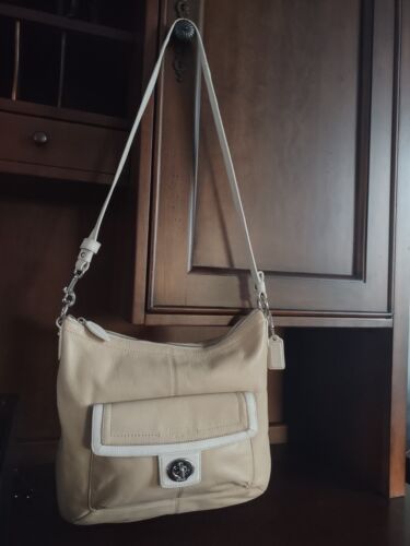 Coach Cream Tan And Bone White Pebbled Leather Han