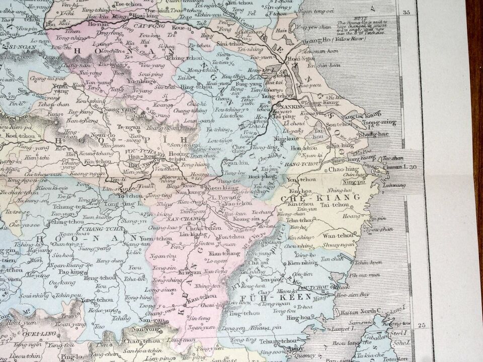 1868 ORIGINAL ANTIQUE MAP OF EASTERN CHINA / BEIJING SHANGHAI HONG KONG ...