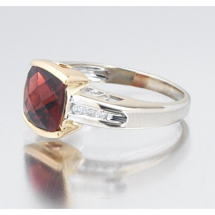 14K BI-TONE GOLD GARNET AND DIAMOND RING SIZE 5.5… - image 3