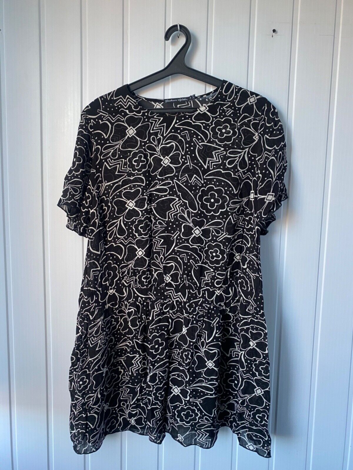 Gudrun Sjoden Floral Black White Mini Dress Size M - image 1