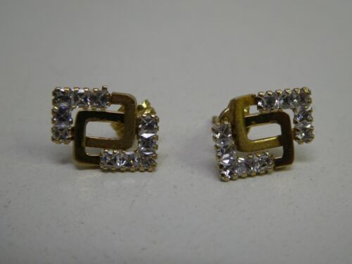 VINTAGE 375 9CT GOLD  CUBIC ZIRCONIUM SET EARRINGS - image 1