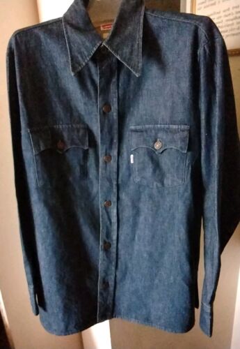 1960s LEVI’S “Big E” Denim Western Shirt MENS SIZ… - image 1