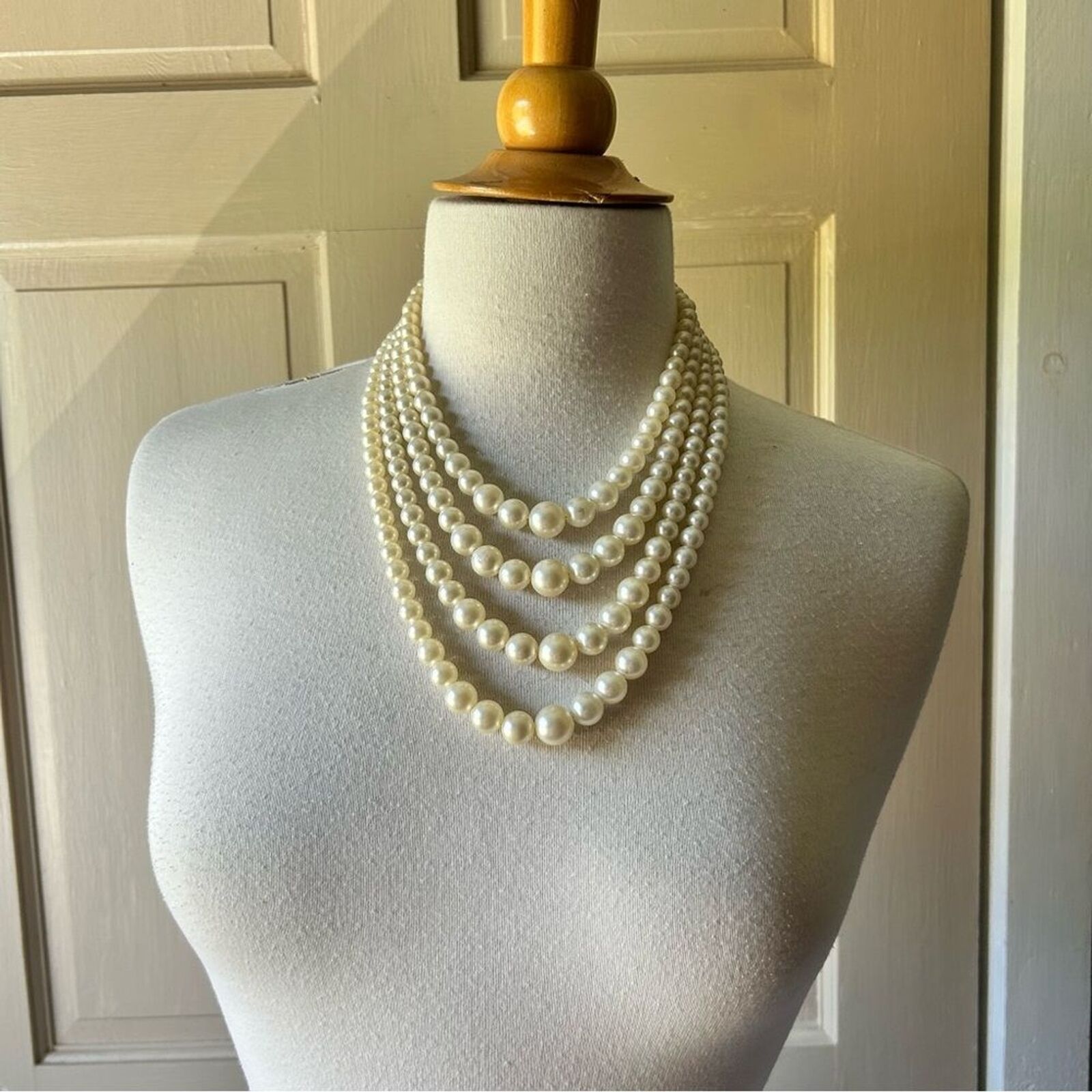 Vintage 1940s Four Strand Faux Pearl Necklace - image 2