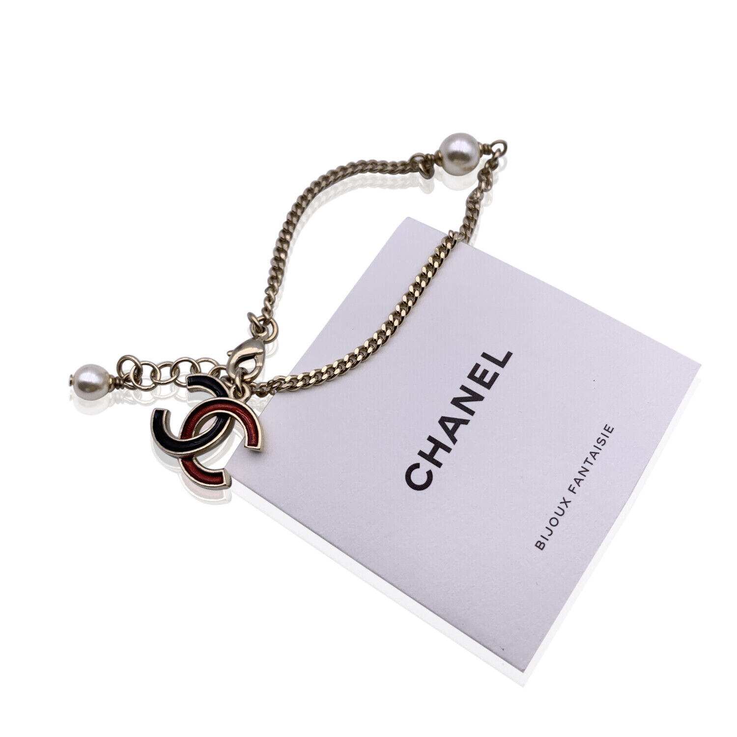 Authentic Chanel Light Gold Metal Black Red Ename… - image 2