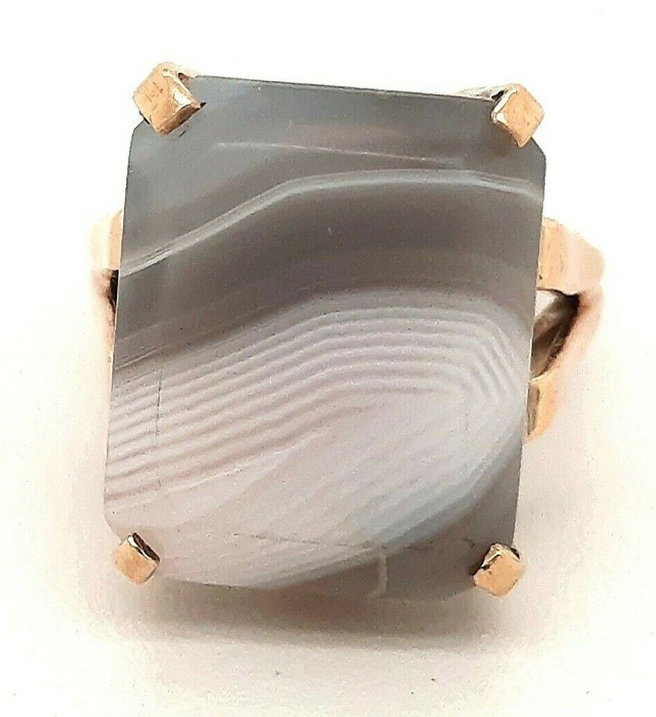 Agate & 9ct Yellow Gold Dress Ring Fine Gemstone … - image 8