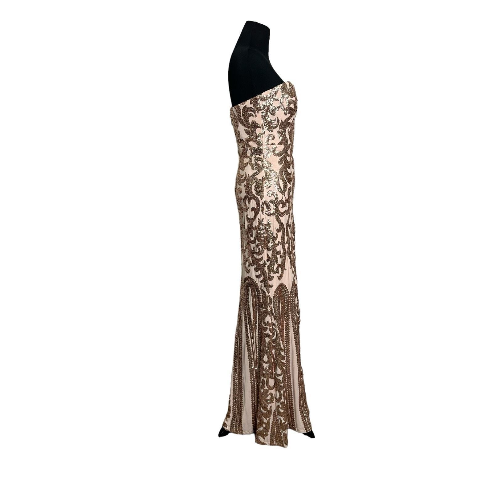 Lulus Rebecca Rose Gold Strapless Sequin Maxi Dre… - image 11