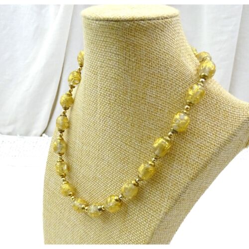 Vintage Murano Glass Bead Necklace with Gold Foil 