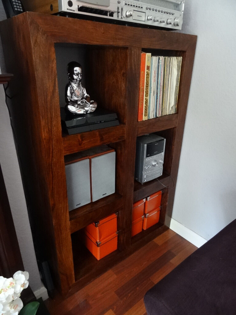 MANGO WOOD BOOK CASE DARK WOOD SHELVING UNIT CUBE STORAGE ...