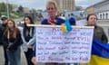 Ryan Wesley Routh holds up a banner during a rally in central Kyiv, Ukraine, on 30 April 2022. 