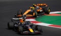 Max Verstappen leads Lando Norris out of a corner during the Mexico City Grand Prix.