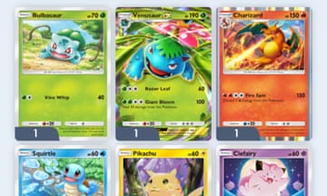 A selection of virtual cards in Pokémon Trading Card Game Pocket.