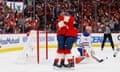 Anton Lundell and Carter Verhaeghe celebrate the Florida Panthers’ opening goal in Game 7 of the Stanley Cup Final.