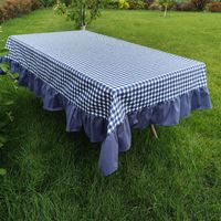 Introducing our charming navy gingham tablecloth with ruffles, a custom-made tablecloth that exudes farmhouse elegance and brings a touch of country chic to your home. This custom-designed tablecloth is available in a variety of shapes - round, oval, square, or rectangle and available in your choice of lovely teal or navy color. Basic features: * Premium Material: 65% premium quality cotton and 35% polyester fabric. We use high-quality coated cotton fabric that not only provides a delightful fee