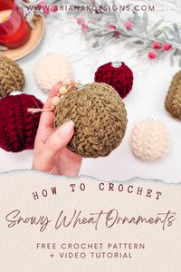 The Snowy Wheat Crochet Ornament is a perfect blend of creativity and heartwarming charm! These irresistible ornaments are incredibly quick and easy to create, only need a little yarn, and are sure to bring joy and cheer to your holiday season!