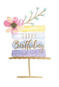 Birthday Card Watercolor Striped Cake