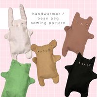 Downloadable sewing pattern for cute animal hand warmers or hot/cold pack! It can also be a cute toy or doll by swapping the filling. INCLUDES 5 computer drafted patterns in pdf form, available immediately after purchase 1 step by step instructions with photos FOR A BEGINNING SEWIST The pattern is suitable for those who have a basic knowledge of machine sewing and who are familiar with basic hand stitches. MATERIALS 2 fat quarters of 100% cotton or 1/8 yard of lining and 1/8 yard of outer fabric Natural fibers only! Suitable materials are: wool, cotton, flannel, or linen. You will also need: Matching thread Embroidery thread Long grain or jasmine rice *After purchasing pattern, you will immediately receive an email from Etsy with the pattern download. You will simply download the pattern a