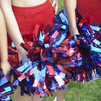 Cheerleaders holding pom pons.