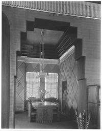 How’s this for a delicious delight of Deco décor? This is the Howard Sheehan Penthouse Apartment Dining room at the Fox Wilshire/Saban Theatre in Beverly Hills. It makes me wonder who’s dined at that table.